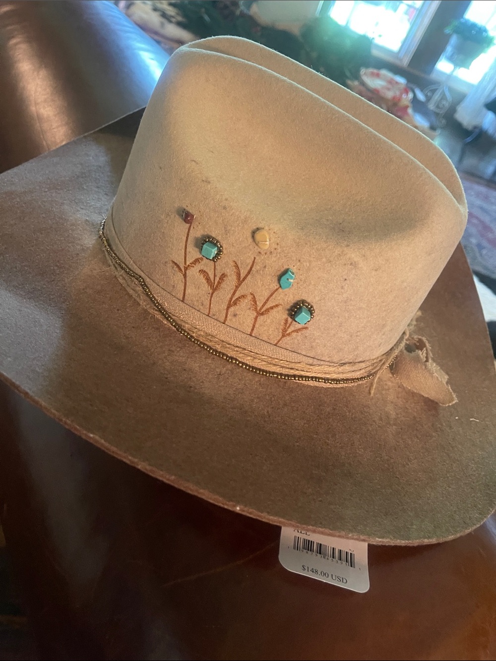 Free People Tan Embellished Felt Wide-Brim Hat